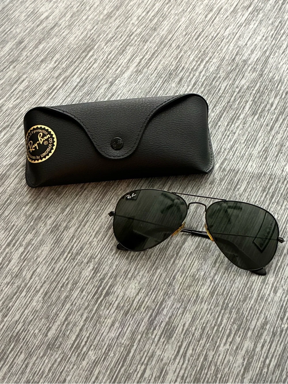 Ray-Ban Classic Aviator Sunglasses - Black Frame with Dark Green Lenses